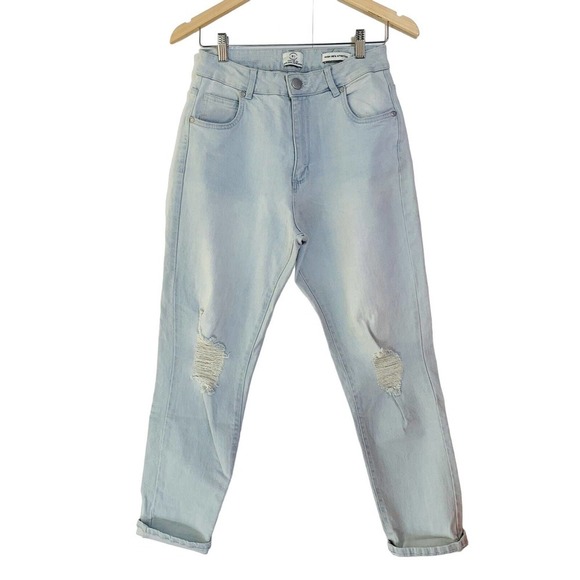 Cotton On Denim - COTTON ON Jeans Sz 6 Skinny High Rise Light Wash Distressed Button Fly Stretch